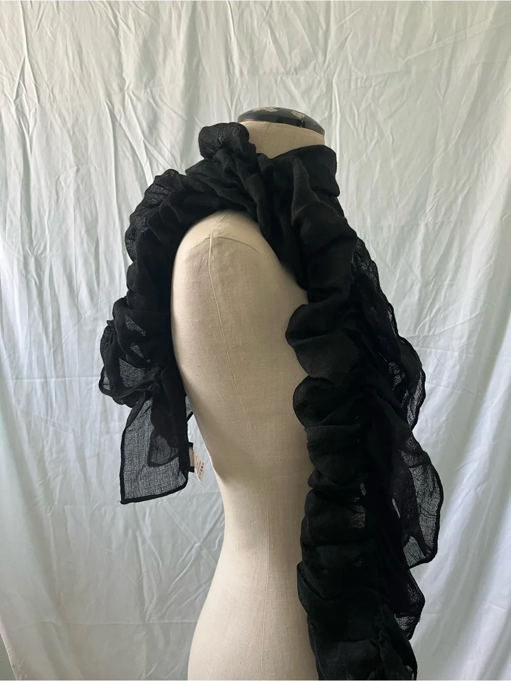 Italian 100% Wool Black Asymmetrical Scarf Neck Wrap Y2K vintage